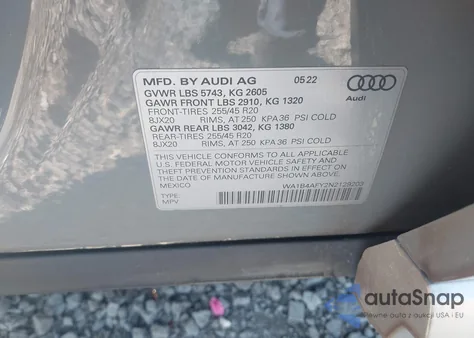 2022 Audi Sq5 Premium Plus Tfsi Quattro Tiptronic из США, поврежденный, VIN WA1B4AFY2N2129203